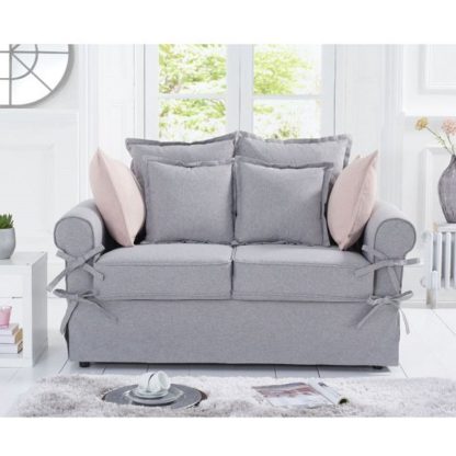 An Image of Riggs Linen Two Seater Sofa In Grey With Padded Seat And Back