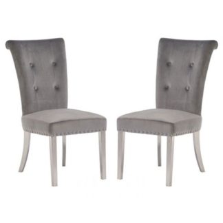 An Image of Mitzi Grey Velvet Upholstered Dining Chair In A Pair