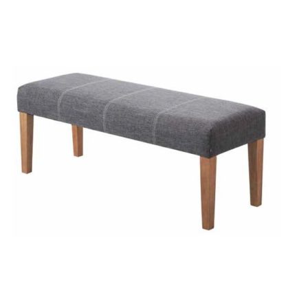 An Image of Webster Dining Bench In Grey Fabric With Wooden Legs
