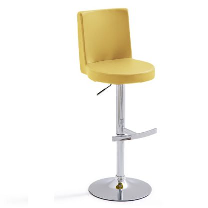 An Image of Twist Bar Stool Curry Faux Leather With Round Chrome Base