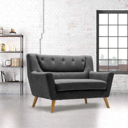 e24ebbba4977da6247c15299d22a38e3b50f7784cb8a6a4af5e8c4dd97475642.jpg An Image of Stanwell 2 Seater Sofa In Grey Fabric With Wooden Legs