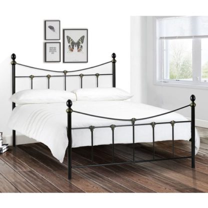 An Image of Rebecca Metal King Size Bed In Satin Black And Antique Gold