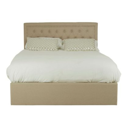 An Image of Edasich Wooden Ottoman Double Bed In Beige