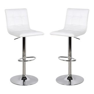 An Image of Vigo White Faux Leather Bar Stool In Pair