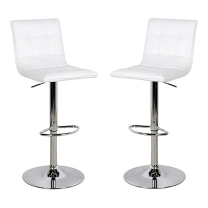e26da580ac9dc6d0d1bbb772c104118bea11bd3f2e1ffb7edf90aef06750c0a3.jpg An Image of Vigo White Faux Leather Bar Stool In Pair