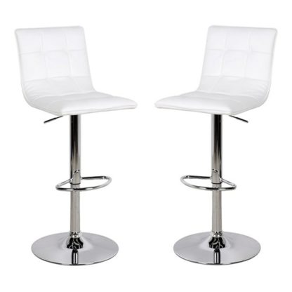 An Image of Vigo White Faux Leather Bar Stool In Pair