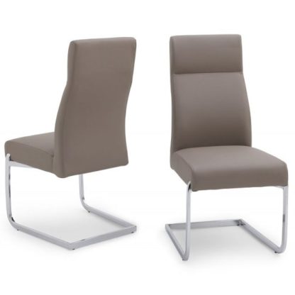 An Image of Swiss Cantilever Dining Chair In Taupe Faux Leather In A Pair