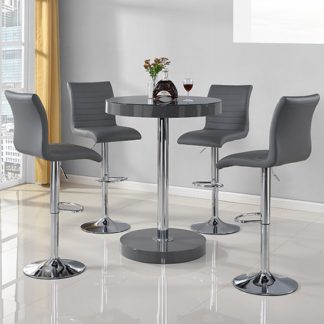 An Image of Havana Round Bar Table In Grey With 4 Ripple Bar Stools