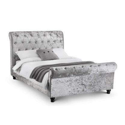 An Image of Agata Modern King Size Bed In Silver Crushed Velvet