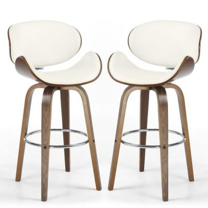 An Image of Clapton Bar Stools In Cream PU And Walnut In A Pair