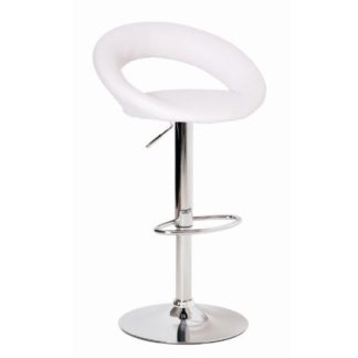 An Image of Leoni Bar Stool In White Faux Leather With Chrome Base
