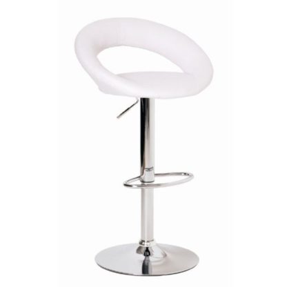 e29792ddbb71ea9aabc2796dce3c9b2047781e45ca14543f44844fbada88c995.jpg An Image of Leoni Bar Stool In White Faux Leather With Chrome Base