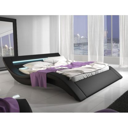 An Image of Sienna Designer King Size Bed In Black PU With Multi LED