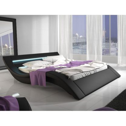 e2b330def97fa194c99962015cf487420dfdebd5e608c832fb41fbb16bae437f.jpg An Image of Sienna Designer King Size Bed In Black PU With Multi LED