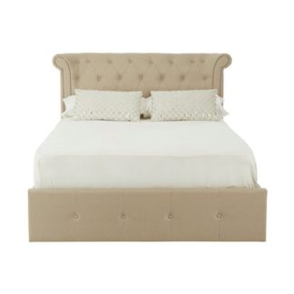 An Image of Cujam Wooden Double Ottoman Bed In Beige