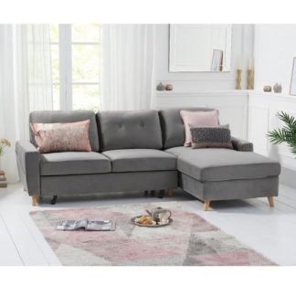 An Image of Correen Velvet Right Hand Facing Chaise Sofa Bed In Grey