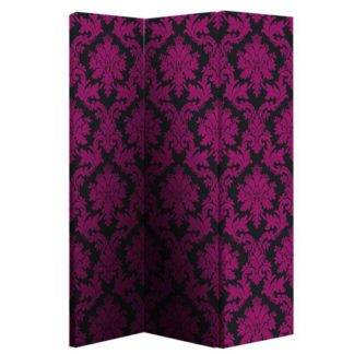 An Image of Damask Black And Pink Room Divider With Flock Effect