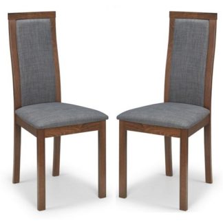An Image of Jakey Dining Chairs In Walnut With Grey Linen Fabric In A Pair