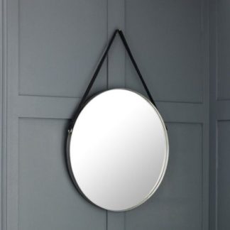 An Image of Opera Round Pewter Mirror With Black Strap