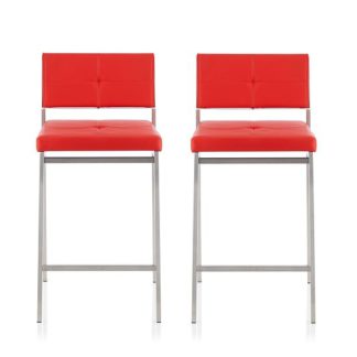 An Image of Luciani Modern Bar Stool In Red Faux Leather In A Pair