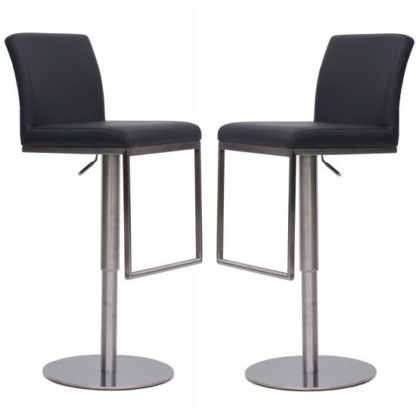 e3ee49755963614dc5be183e410fd8938401b88f98685f8ace877bbfda24ec28.jpg An Image of Bahama Bar Stools In Grey Faux Leather In A Pair