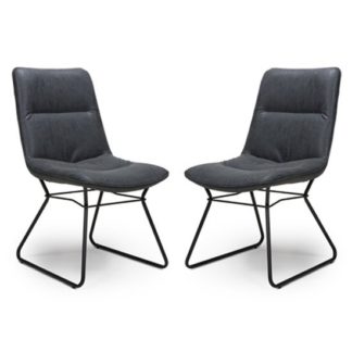 An Image of Darcy Wax Grey Faux Leather Dining Chair In A Pair