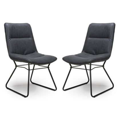 An Image of Darcy Wax Grey Faux Leather Dining Chair In A Pair