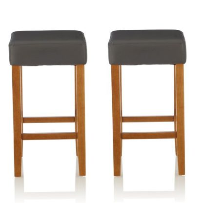 An Image of Newark Bar Stools In Grey PU And Oak Legs In A Pair