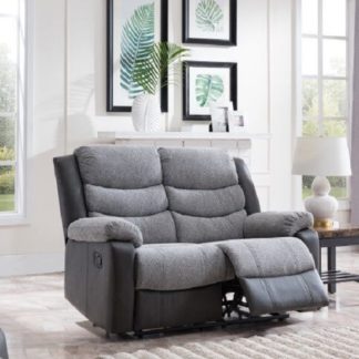 An Image of Brixton Recliner 2 Seater Sofa In Grey PU And Fabric