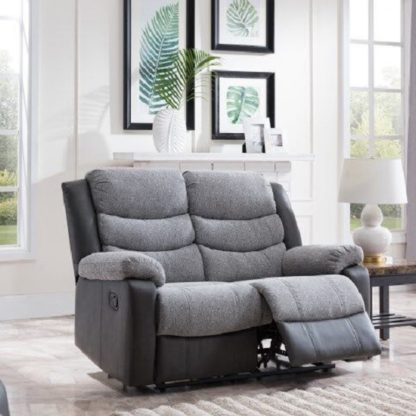 e49e65d069714f7c75069232a24ea258a9b8c1bbc8d5cc610723574fd730d9c2.jpg An Image of Brixton Recliner 2 Seater Sofa In Grey PU And Fabric