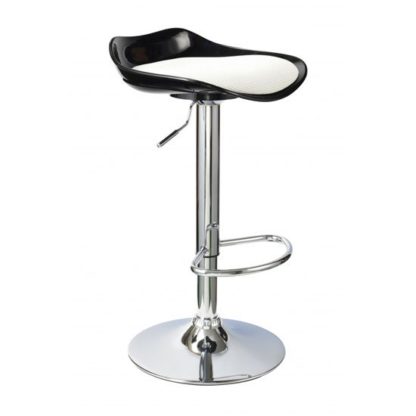 e4ae1ec87e2c104c7a034af00c939d7262aa9bd7d83e7c9dbff2df6d23ca1507.jpg An Image of Leyton Bar Stool In White Black Textilene Seat With Chrome Base
