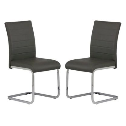 An Image of Pindall Dining Chair In Grey With Chrome Frame In A Pair