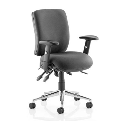 e4f8d43ae0c4be7bb3390d9a86891ae09b6998f4f70d6eec15cd447c1671f6f9.jpg An Image of Chiro Fabric Medium Back Office Chair In Black With Arms