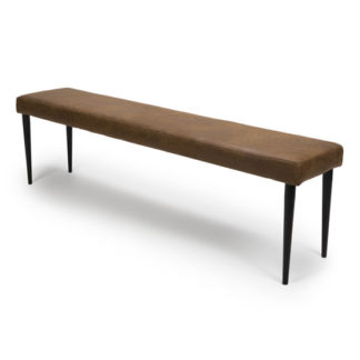 An Image of Charlie Dining Bench In Antique Brown Leather With Metal Base