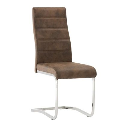 An Image of Justin Cantilever Dining Chair In Brown PU With Chrome Base
