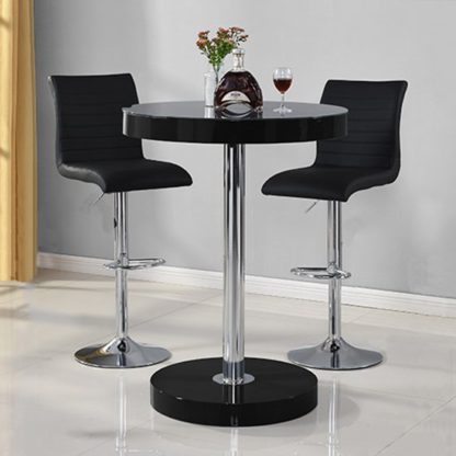e54de53571b2b85bcbfb761f577e2f2bb9bdd54dac93c359a170a6e902e7a258.jpg An Image of Havana Bar Table In Black With 2 Ripple Black Bar Stools