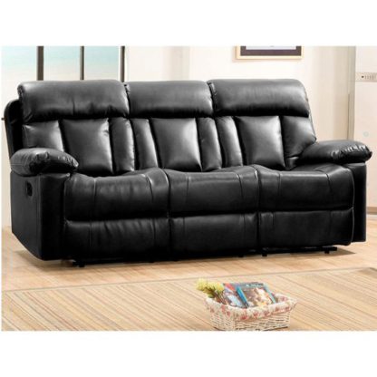 An Image of Ohio Recliner Bonded Faux Leather 3 Seater Sofa In Black