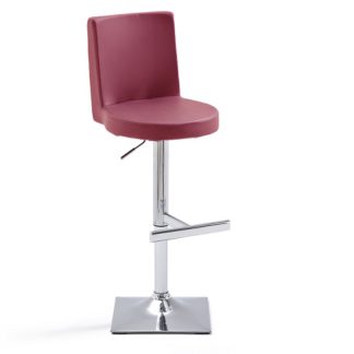 An Image of Twist Bar Stool Bordeaux Faux Leather With Square Chrome Base