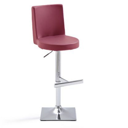 An Image of Twist Bar Stool Bordeaux Faux Leather With Square Chrome Base