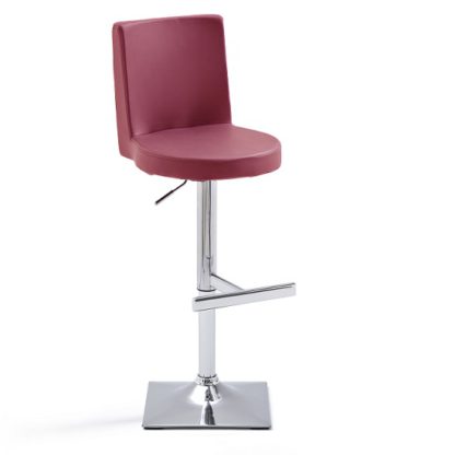 e5a72d827efbdd266a78aa4bfc2cbc34bae58e18c01146453315009af718bc65.jpg An Image of Twist Bar Stool Bordeaux Faux Leather With Square Chrome Base