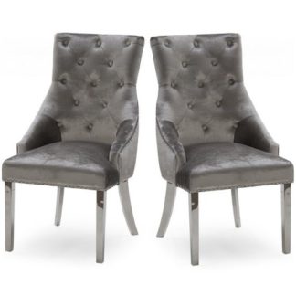 An Image of Enmore Crushed Velvet Dining Chair In Pewter In A Pair