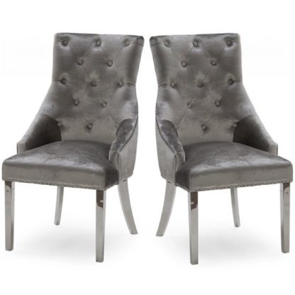 An Image of Enmore Crushed Velvet Dining Chair In Pewter In A Pair