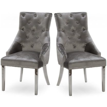 e5bee18835b42a7f6ee6bfaa25bfdd998a1d689ab4900392e2e4c5a4c2e4e881.jpg An Image of Enmore Crushed Velvet Dining Chair In Pewter In A Pair