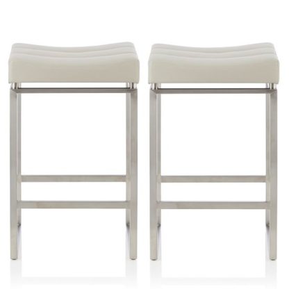 An Image of Leighton Bar Stool In Grey Faux Leather In A Pair