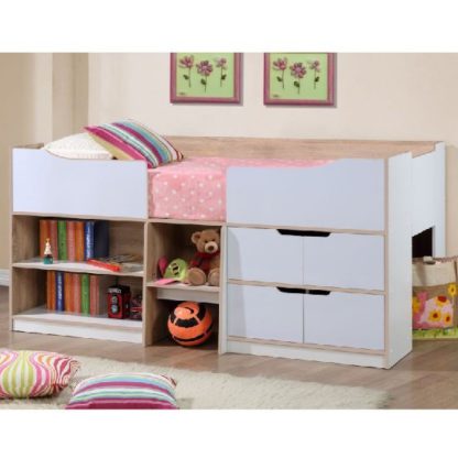 e670b5227700955fde3f75e4e8a4011a07c4fc8b0dd6c160d613dded77a35f47.jpg An Image of Nottingham Children Cabin Bed In White And Oak