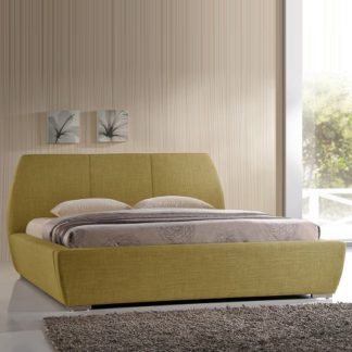 An Image of Naxos Modern King Size Bed In Green Fabric With Chrome Feet