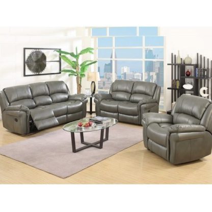 e6d8371d69fd2987fa143a1c3c542b855315da3e0d0342a65973387c282ee896.jpg An Image of Claton Recliner Sofa Suite In Grey Faux Leather