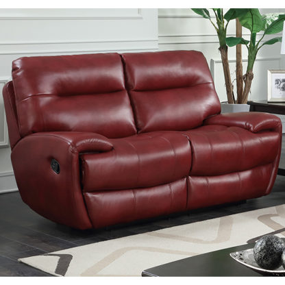 e70df8deff32339f2ec0f0a69d54f094677fa6df00fcb21f782a3d935082c31a.jpg An Image of Orionis LeatherGel And PU Recliner 2 Seater Sofa In Red