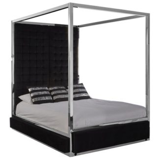 An Image of Markeb Fabric King Size Bed In Black Velvet
