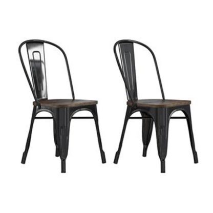 e73fc249b64ebf9b03e0add6f65a1cab96d072530b0e6aedfb04b4d9f9dbad07.jpg An Image of Fusion Black Metal Dining Chairs In Pair With Wood Seat